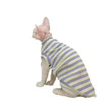 Neon Yellow & Purple Striped Stretchy Sleeveless Top, Lightweight Summer Wear For Sphynx Cats - Violet Purple - View 6