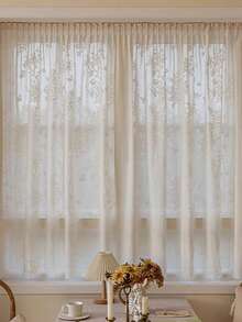 1 Stück Klettverschluss Vorhang für Wohnzimmer Schlafzimmer, bohren nicht erforderlich, blumenmuster durchscheinend, staubdicht und wärmeisolierend - Beige - Übersicht 8