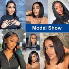 Uveous Bob Wig Human Hair 13X4 Frontal Bob Wig Lace Front Wigs Human Hair For Women 250% Density Short Bob Wigs Pre Plucked Hairline With Baby Hair Natural Color - 黑色 - 查看 6