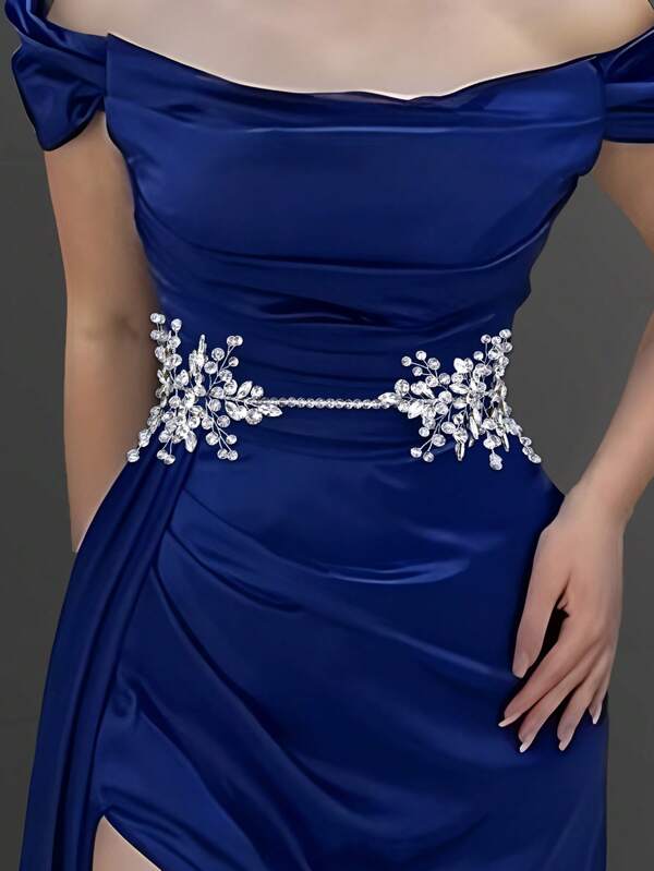 1pc Bridal Crystal Waist Belt, Luxurious Elegant Women Fashion Waist Sash, Suitable For Birthday Party, Banquet, Exquisite Waist Accessory