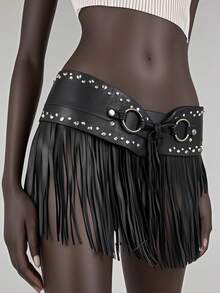 Y2K必备单品！朋克铆钉系带流苏腰带 - 甜美又酷炫的街头风必备单品，亮眼配饰，拍照完美，适合夏季、返校季、秋季、万圣节等场合。