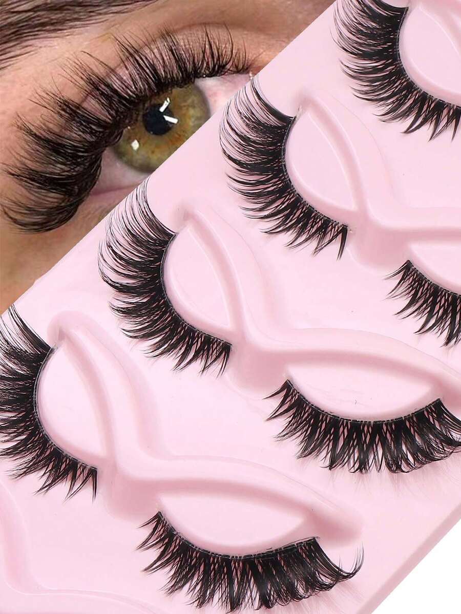 NAIJEMA 3D Natural Transparent Lashes, 5 Pairs Fluffy Soft Criss-Cross Cartoon Style False Eyelashes, Delicate Natural Eyelash Extensions Makeup False Lashes - Black - View 1