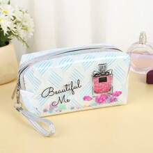 Bolsa organizadora de maquillaje con lentejuelas brillantes impresas, bolsa de aseo de viaje portátil de gran capacidad, bolso de mano octogonal para volver a la escuela