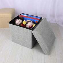Grey Small Ottoman Storage Box With Lid, Foot Rest Stool With Storage, Folding Footstool Cube Seat For Living Room(30x30x30cm) - Grey - View 10
