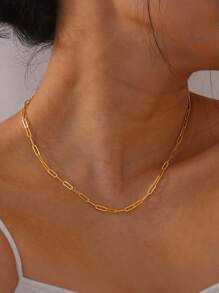 MONALLY 18K Gold Plated 1pc Luxury Fashion Safety Pin Chain Necklace For Women Stainless Steel Jewelry Best Friend Gifts For Party Graduation Prom Accessories