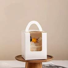 50 个独立白色纸质纸杯蛋糕盒，带透明窗口和手柄，适用于小蛋糕和松饼，标准纸质糕点容器