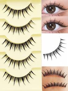 Asiteo 5 Pairs Cartoon Style Pointed False Eyelashes, Whole Piece Fake Lashes, Japanese Anime Design, Tapered Invisible Lash Band, Thick & Curly, Create Dramatic Lash Effect.