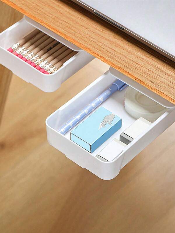 Creative Hidden Drawer Storage Box Punch-Free Under Desk Stationery Box Paste Small Drawer Desk Sundries Storage Stationery Storage Box