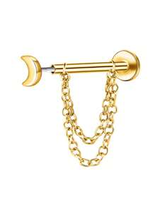 1pc Flat Back Stud Earrings Push In Cartilage Studs Earrings Chain Earrings For Women Stainless Steel Tragus Earrings Hypoallergenic Threadless Earrings Studs Piercing Jewelry