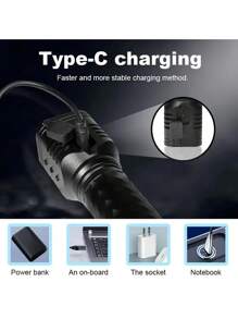 2pcs New Product In 2025, Brand New Aluminum Alloy High Lumen Flashlight, 4 LED Lamp Beads, Type-C Charging, For Outdoor Sports, Powerful Handheld Flashlight, Very Suitable For Emergencies, Outdoor Adventures,2500mAh