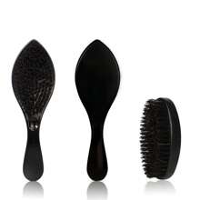 2pcs Men's 360 Degree Wavy ABS Plastic Black Oval Wooden Beard Brush Set, Beard & Hair Styling Tool, Grooming Cleaning Brush
