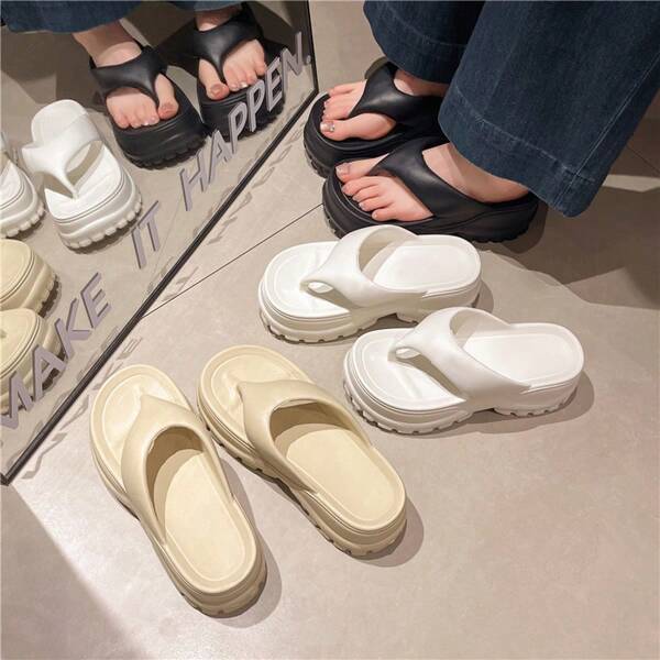 Women's 6cm Thick Sole Flip Flops, Anti-Skid, Home & Outdoor Wear, Cute College Style, Summer