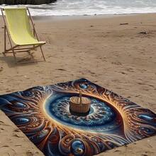 1 件长方形梦幻炫彩图案轻质户外多用途防水防沙沙滩毯数码印花休闲户外柔软材质野餐毯适合露营、野餐、海滩、家庭户外野餐等场景提供舒适的沙滩铺设体验春夏海滩派对必备品