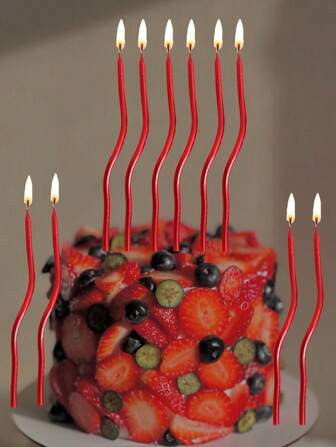 6支/12支/24支红色弧形生日蜡烛，用于蛋糕装饰