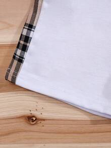 4pcs/Set Summer Outdoor Cartoon Bear & Plaid Embroidered Baby Short Sleeve T-Shirt + Shorts