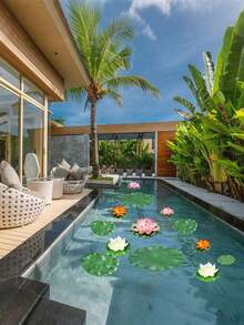 5pcs-Floating Lily Pads For Ponds, Realistic Lily Pads Leaves Artificial Floating Foam Lotus Leaves, Plastic Foam Water Lily Pads Foliage, For Pond Decor, Koi Fish Pool Patio Aquarium, Garden Pond Fish Tank Decoration, Fake Floating Foam Lotus With Water Lily Pad, Realistic Decoration Perfect For Home Garden Pond Decoration Diwali,Fake Plants - Green - View 5