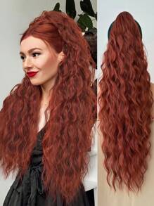 Long Water Wave Claw Ponytail Extension Red Copper Color 26 Inch Heat Resistant Fiber Synthetic Ponytail Hairpiece For Girl Women Party Daily Used