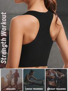 Summer Sports Bras Women's Seamless Bra Training Workout Bralette Removable Padding Gym Tops Underwear High Elastic Racerback Athletic Were - Black - View 4