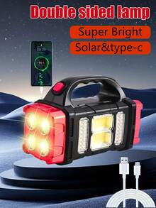 2PCS Solar Powered/Type-C Rechargeable LED Flashlight, 1500mAh Lithium Battery, Tactical COB Work Light, 4 Modes, Emergency Power Function, Portable Flashlight, Suitable For Camping, Night Climbing, And Exploration - Red 2pcs - View 1