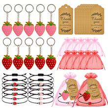 40 个草莓钥匙扣，包括 10 个草莓礼品钥匙扣和 10 个草莓手链，附有感谢标签，适合客人 - 多色 - 查看 13