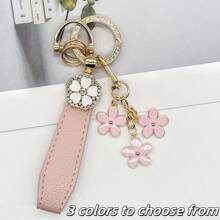 TTOBS 1pc Elegant Leather Key Chain With Lovely Flower Pendant - Durable, Fashionable And Multifunctional Keychain For Women - Variety Of Colors, Perfect Accessory And Gifting Idea For Car Owners