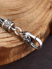 1pc 925 Sterling Silver Vintage Handwoven 7mm Wide Chopin Rope Bracelet, Suitable For Men's Daily Wear - Antique Silver - View 5