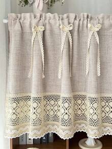 1pc Washable Kitchen Curtain, Suitable For Small Windows, Apartment Kitchen Curtain, Cafe Style Half Curtain, Made Of Polyester, Economical And Practical Linen Curtain