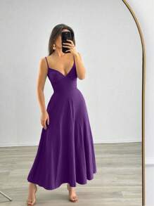 Vestido casual y sexy de punto de unicolor para vacaciones