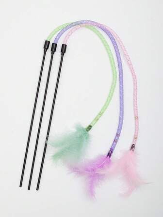 Multi-Color Interactive Cat Teaser Wand med klocka, husdjursleksaker