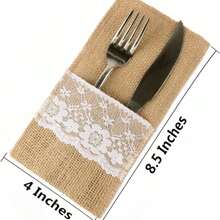 10pcs European Style Linen Lace Cutlery Holders, Handmade Craft DIY For Weddings, Celebrations, Parties