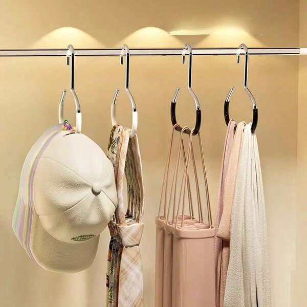 1/4pcs Multi-Functional Non-Slip Metal Round Hooks, Used For Hanging Underwear, Ties, Camisoles, Scarves, Belts, Bathroom, Bedroom, Closet, Wardrobe, Home, Dorm Storage Organizer