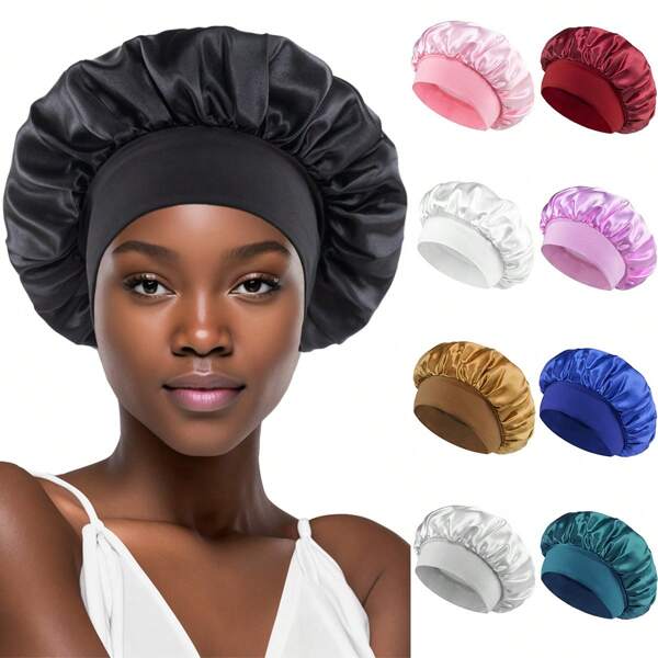 1pc Wide Strip Elastic Headband Cap, Women Soft Satin Sleep Cap, Stretchy Solid Color Smooth Shower Cap, Suitable For Hair,Back To School,Travel Holiday Essentials,Hair Accessories For Women