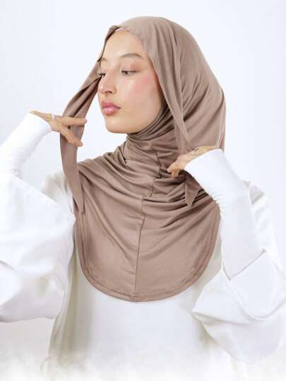 1pc Women's Solid Color Balaclava Ski Mask With Drawstring, Elastic Headband, Breathable And Comfortable Turban Cap For Daily Life, Sports, Yoga, Fitness And Fashionable Outfits For Dress