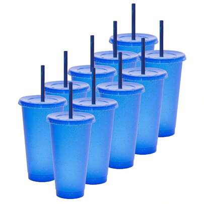 Paquete 10 Vasos Reusables Con Popote Para Bebidas Frías 24 Oz