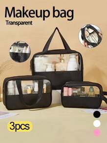 3pcs/1set Clear Toiletry Bag, Women Makeup Bag, Large Travel Cosmetic Organizer, Waterproof Toiletry Pouch For Bathroom, Dorm, Men, Women, Cruise, Beach Trip, Beach Accessories, Holiday Essentials, Summer Vacation Beach Essentials Back To School