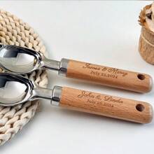 Personalized Ice Cream Scoop - Custom Engraved Wedding Favors For Guests, Bridal Shower Party Gifts, Unique Housewarming Gift Idea - Elegant Baby Shower Favors, Chef Gift, Kitchen Utensil - Thoughtful Birthday, Christmas, Anniversary, Thank You Gift For Her/Him - Stainless Steel Ice Cream Server With Wood Handle - Great For Sleepovers, Dessert Bars & Parties