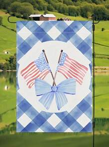 1pc Patriotic American Flag Garden Flag - Red White And Blue Design, Suitable For Independence Day July 4th, Double-Sided Thick Waterproof Outdoor Decoration, 12x18 Inches, Linen Material, Very Suitable For Porch, Yard, Courtyard And Backyard Decor | Holiday Flag Design | Waterproof Flag, Outdoor Garden Flag | Independence Day Decoration, Excluding Flagpole