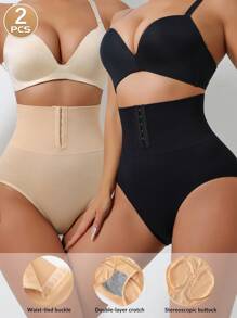 2 piezas Pantalones moldeadores para mujer con hebilla, cintura alta, sin costuras, control del abdomen, aptos para ejercicio diario y deportes