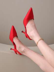 French Style Pointed Toe Open Back Flat Sandals, Delicate Spring Lady Flat Shoes, Pointy Toe Slip-On Shoes - Red (3) - View 5