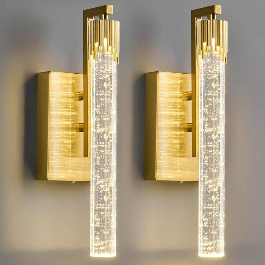 Gold LED Wall Sconce With Bubble Crystal Stick Wall Light Modern Bathroom Vanity Light Fixture For Bedroom Bedside Hallway(2-Pack) - 2- Gói - Xem 1