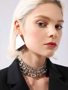 Multi-Layer Asymmetrical Crystal Necklace, Bridal Wedding Jewelry Accessory - Silver - View 2