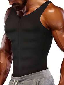 1pc Men Sauna Sweat Vest Compression Shirt, Chloroprene Rubber Tight Undershirt, Waist Trainer, Zipper Back Sports Tank Top, Slimming Compression Vest For Men Exercise Waist Belt Suitable For Workout Home Sports And Walk Waist Trimmer And Exercise Waist Belt