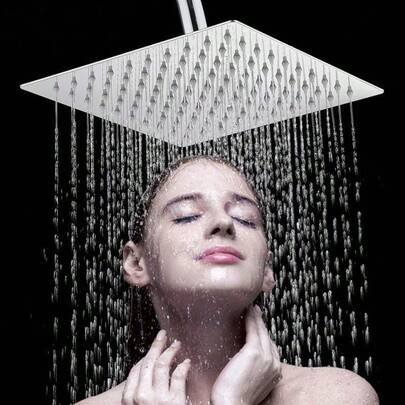 8 Inch Stainless Steel High Quality Square Top Rainfall Shower Head Big Round Shower Head Bathroom Bathroom Accessories Bathroom Tools
