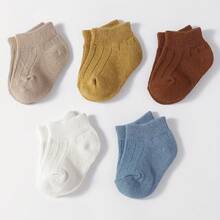 5 Pairs Of Spring And Summer Kids Socks Solid Color Draw Breathable Children's Boat Socks - Multicolor - View 7