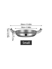 1pc Ins Style Stainless Steel Double Handle Flat Pan, Seafood Pot, Korean Frying Pan, Serving Dish For Rice, Pasta, Fried Chicken - Multicolor - View 11
