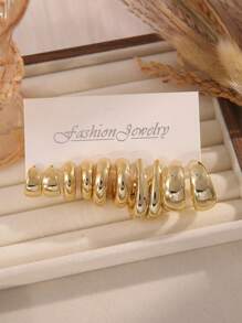 2/10/20pcs Fashionable & Elegant New Asymmetrical Shape Earrings Set, Lightweight CCB Material, C-Shape And Teardrop Designs, Fulfill All Daily Outfit Needs For Women