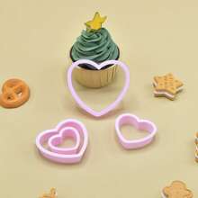 4 piezas Cortadores de plástico con forma de corazón para hornear galletas, moldes para decorar pasteles y fondant - Rosa - Ver 5