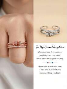 1pc Multi-Layer Spinning Adjustable Anxiety Relief Rotary Ring Embedded With Rhinestones, Creative Casual Design Suitable For Women Everyday Wear, Mother's Day Gift - Gold - View 3