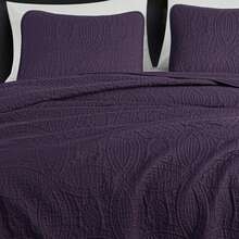 Austin Oversized Bedspread Set 3-Piece Ultrasonic Quilted Soft Lightweight Microfiber Coverlet For All Season - Purple - View 3