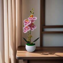 1 盆仿真蝴蝶兰盆栽，逼真的仿真兰花盆栽，适合居家、酒店、办公桌摆设，配塑料花盆 - 1盆人造蘭花盆栽 - 查看 14